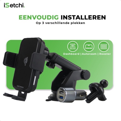 iSetchi beste telefoonhouder auto met draadloze snellader