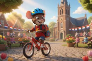 Jongetje fietst op een jongensfiets