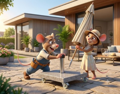 Beste parasolvoeten (van een zware parasolvoet op wielen en een vulbare parasovoet tot parasol tegels)