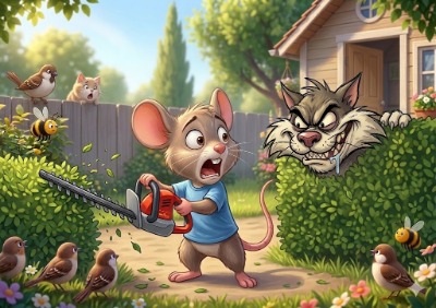 snoeien  van de heg met een heggenschaar