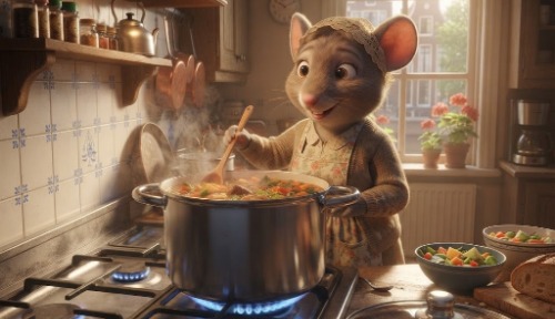 Soep maken in een soeppan (grote kookpan)